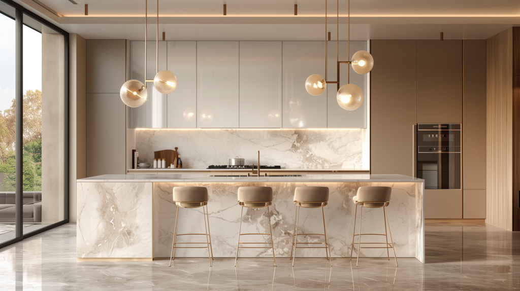 bar stools for kitchen island in luxury minimalist kitchen