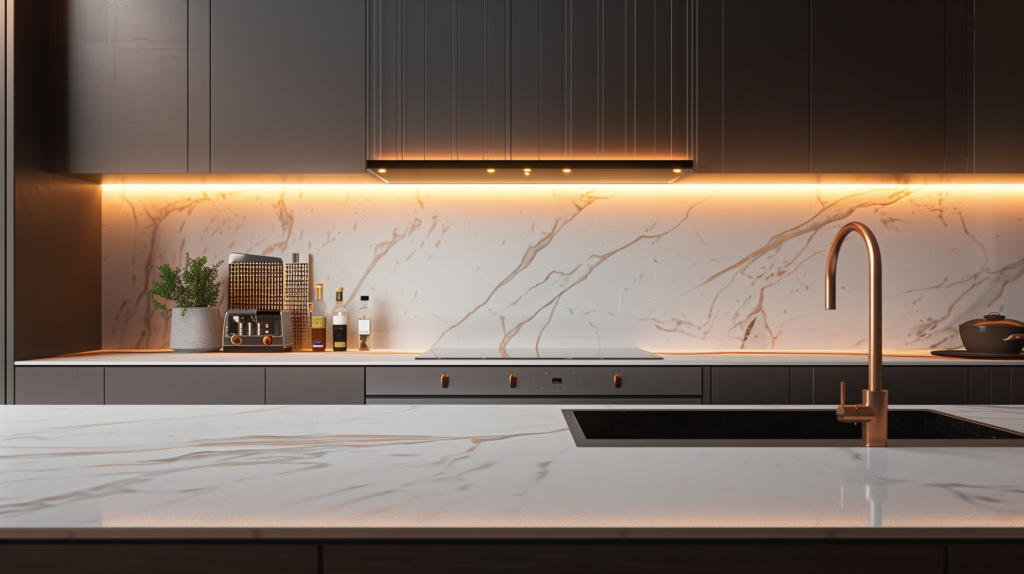 under cabinet lighting in modern minimalist kitchen